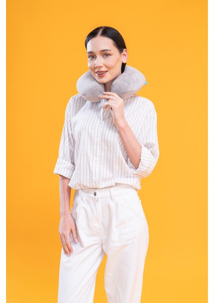 Klasik Visco Seyahat Yastığı Kadife Boyun Yastığı Gri - 31X27X10 cm