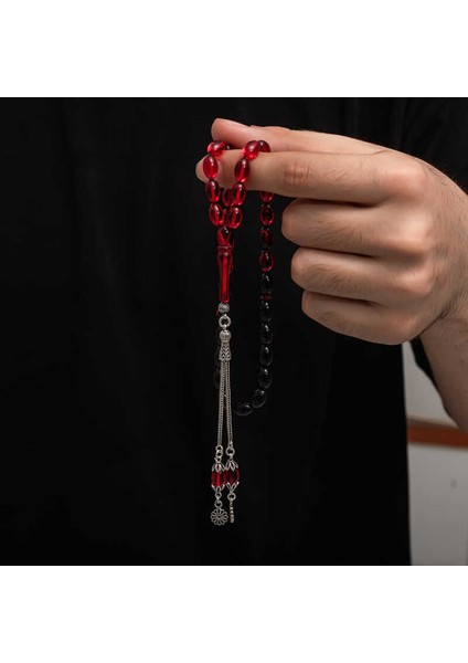 Gümüş Püskül Sıkma Kehribar Tesbih
