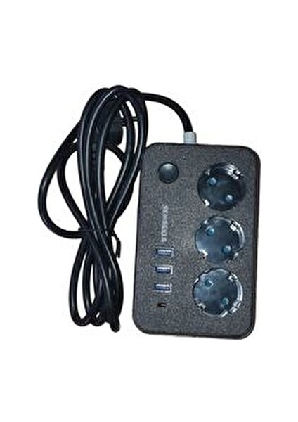 Akım Korumalı 2mt 3'lü Priz Uzatma Kablosu USB ve Type-C Girişli