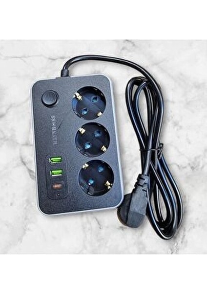 Akım Korumalı 2mt 3'lü Priz Uzatma Kablosu USB ve Type-C Girişli fırsatları