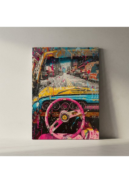 Soyut Pop Art Stili Şehir Manzaralı Araba Tablosu fiyatları
