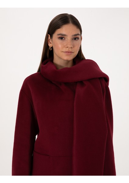 Kadın Bordo Comfort Fit Kaşe Kaban 50314273-VR014 fiyatları