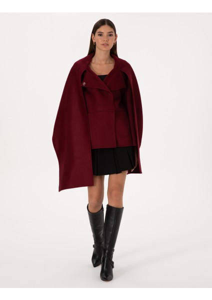 Kadın Bordo Comfort Fit Kaşe Kaban 50314273-VR014 fırsatları