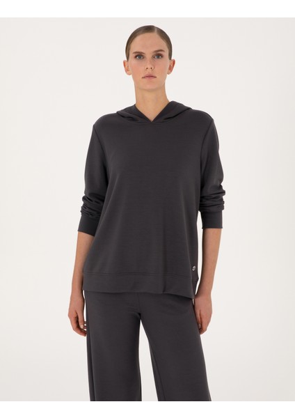 Kadın Antrasit Oversize Modal Karışımlı Kapüşonlu Sweatshirt 50314972-VR006