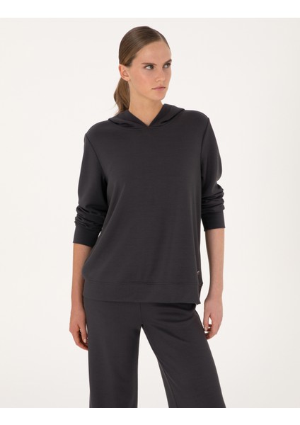 Kadın Antrasit Oversize Modal Karışımlı Kapüşonlu Sweatshirt 50314972-VR006 modelleri