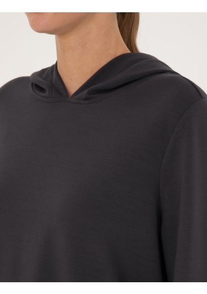 Kadın Antrasit Oversize Modal Karışımlı Kapüşonlu Sweatshirt 50314972-VR006