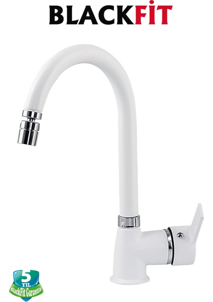 Beyaz Delta Eviye Bataryası Oynar Başlıklı Mutfak Bataryası Çift Su Girişli Mutfak Musluğu Çeşme