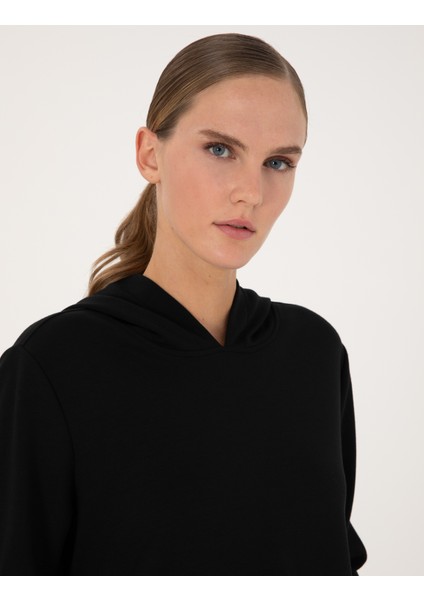 Kadın Siyah Oversize Modal Karışımlı Kapüşonlu Sweatshirt 50314972-VR046 fiyatları