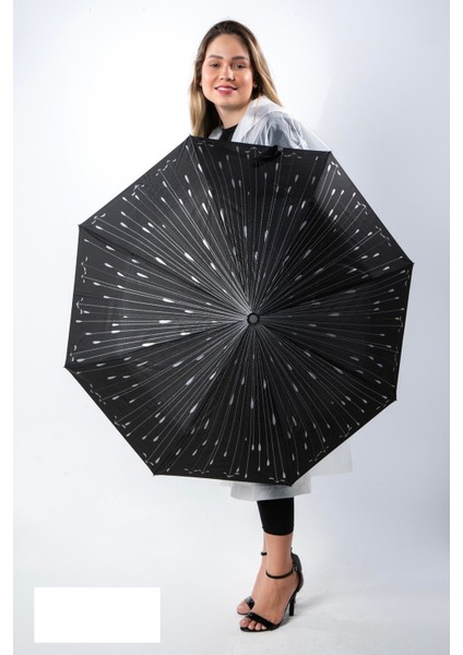 Damla Desenli Fiberglass Güçlü Mekanizma Tam Otomatik Kadın Şemsiye