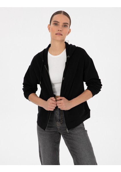 Kadın Siyah Comfort Fit Fermuarlı Sweatshirt 50314965-VR046 modelleri