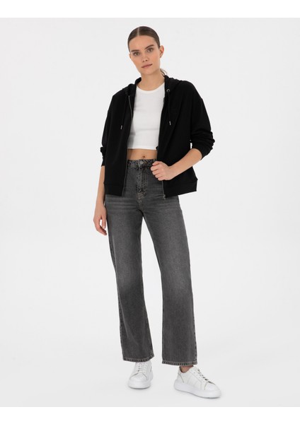 Kadın Siyah Comfort Fit Fermuarlı Sweatshirt 50314965-VR046 fırsatları