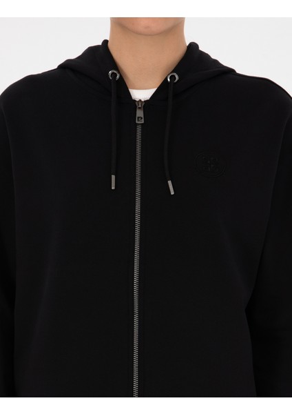 Kadın Siyah Comfort Fit Fermuarlı Sweatshirt 50314965-VR046
