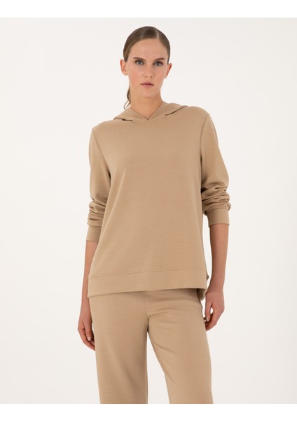 Kadın Bej Oversize Modal Karışımlı Kapüşonlu Sweatshirt 50314972-VR011