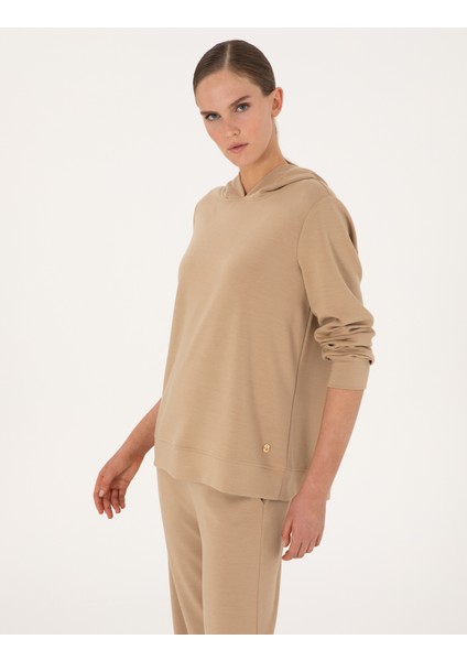 Kadın Bej Oversize Modal Karışımlı Kapüşonlu Sweatshirt 50314972-VR011 modelleri