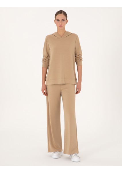 Kadın Bej Oversize Modal Karışımlı Kapüşonlu Sweatshirt 50314972-VR011 fırsatları
