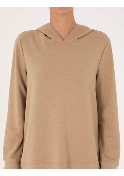 Kadın Bej Oversize Modal Karışımlı Kapüşonlu Sweatshirt 50314972-VR011
