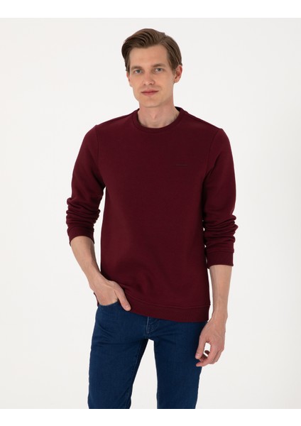 Erkek Bordo 3 Iplik Regular Fit Içi Polarlı Bisiklet Yaka Basic Sweatshirt 50315021-VR014