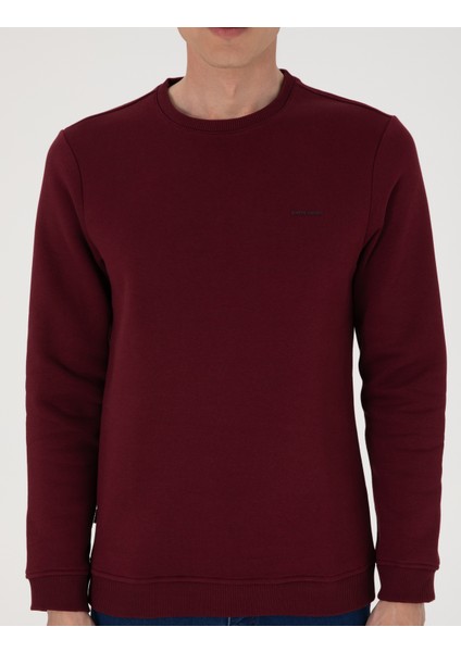Erkek Bordo 3 Iplik Regular Fit Içi Polarlı Bisiklet Yaka Basic Sweatshirt 50315021-VR014