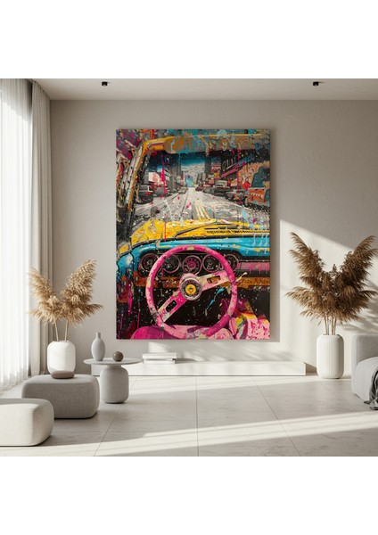 Soyut Pop Art Stili Şehir Manzaralı Araba Tablosu fırsatları