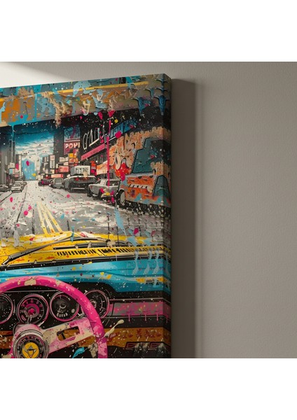 Soyut Pop Art Stili Şehir Manzaralı Araba Tablosu indirimleri