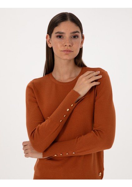 Kadın Tarçın Slim Fit Bisiklet Yaka Basic Kazak 50310735-VR191 fiyatları