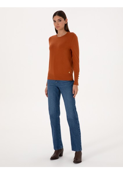 Kadın Tarçın Slim Fit Bisiklet Yaka Basic Kazak 50310735-VR191 fırsatları