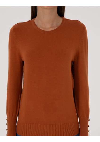 Kadın Tarçın Slim Fit Bisiklet Yaka Basic Kazak 50310735-VR191