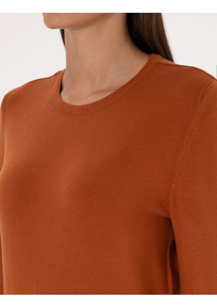 Kadın Tarçın Slim Fit Bisiklet Yaka Basic Kazak 50310735-VR191