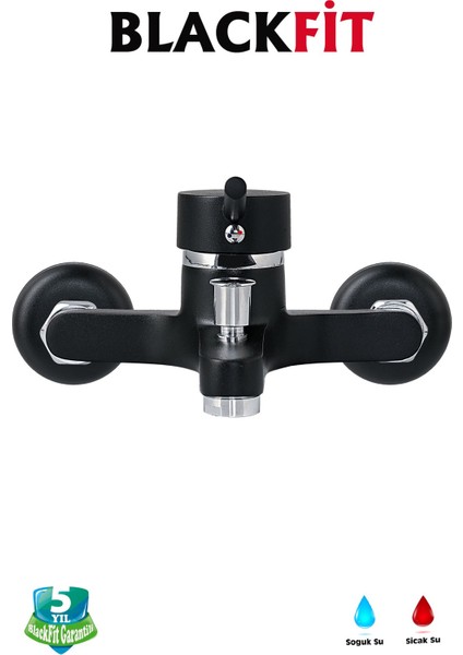 Siyah Çubuk Kol Banyo Duş Bataryası Banyo Çeşmesi Çift Su Girişli 5 Yıl Garantili fiyatları