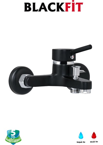 Siyah Çubuk Kol Banyo Duş Bataryası Banyo Çeşmesi Çift Su Girişli 5 Yıl Garantili modelleri