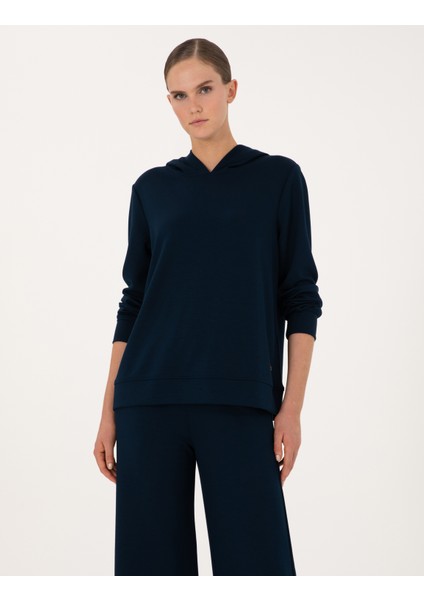 Kadın Lacivert Oversize Modal Karışımlı Kapüşonlu Sweatshirt 50314972-VR033