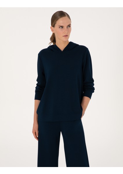 Kadın Lacivert Oversize Modal Karışımlı Kapüşonlu Sweatshirt 50314972-VR033 modelleri