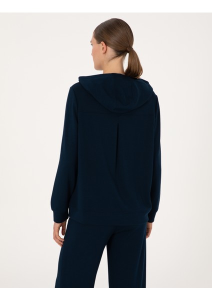 Kadın Lacivert Oversize Modal Karışımlı Kapüşonlu Sweatshirt 50314972-VR033 indirimleri