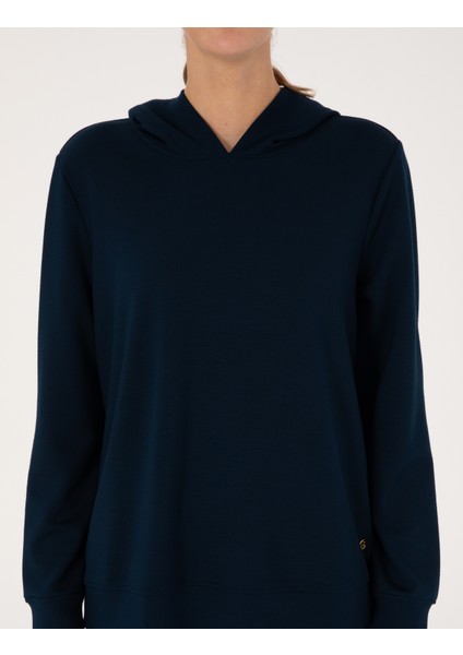 Kadın Lacivert Oversize Modal Karışımlı Kapüşonlu Sweatshirt 50314972-VR033
