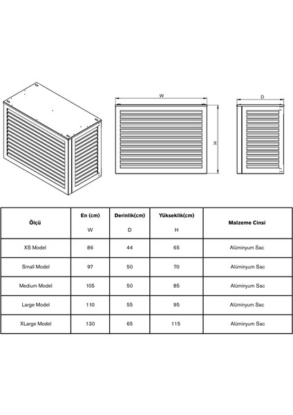 Klima Motoru Gizleme Kafesi 9000-12000 Btu 86X44X65 cm (H) Ral 9005 Siyah Panjur Xs Modeli
