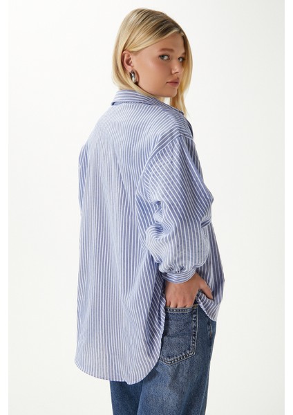 Kadın Hayes Mavi Çizgili Oversize Gömlek