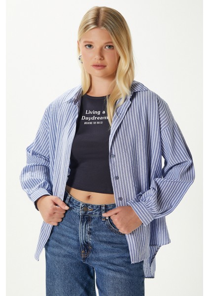 Kadın Hayes Mavi Çizgili Oversize Gömlek fiyatları