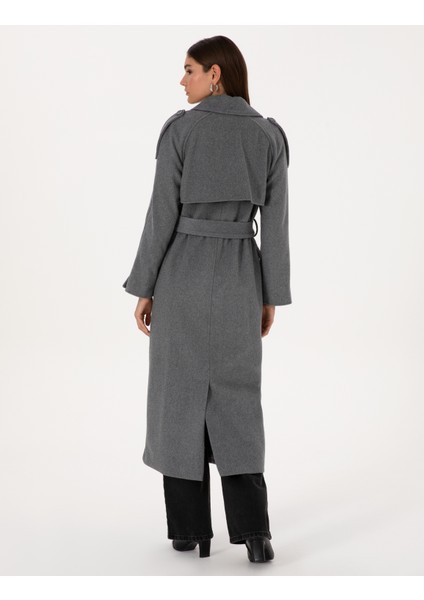 Kadın Antrasit Melanj Kaşe Kaban 50308956-VR081 fırsatları
