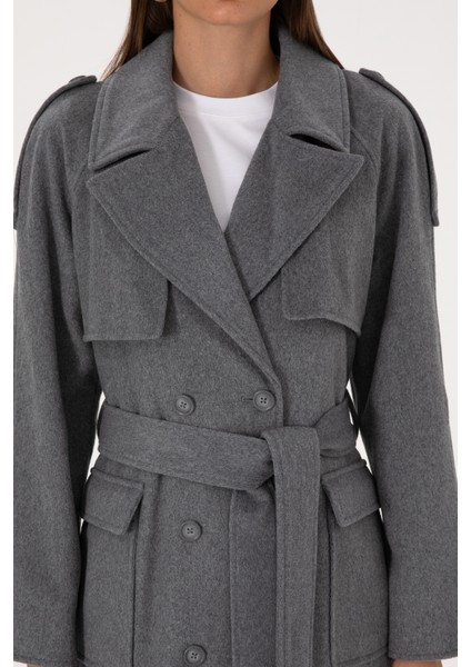 Kadın Antrasit Melanj Kaşe Kaban 50308956-VR081