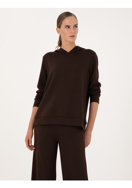 Kadın Kahverengi Oversize Modal Karışımlı Kapüşonlu Sweatshirt 50314972-VR029