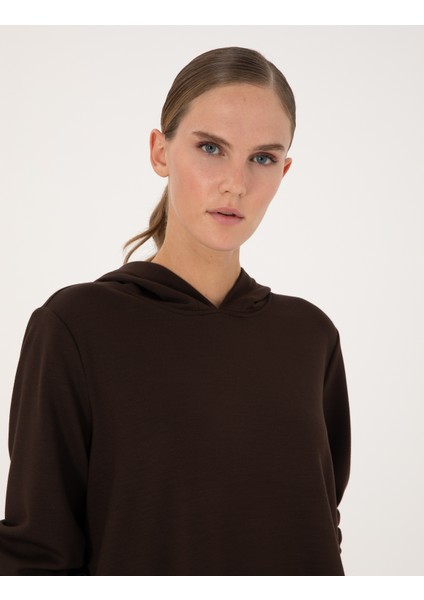 Kadın Kahverengi Oversize Modal Karışımlı Kapüşonlu Sweatshirt 50314972-VR029 fiyatları