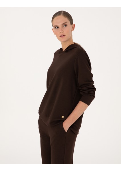 Kadın Kahverengi Oversize Modal Karışımlı Kapüşonlu Sweatshirt 50314972-VR029 modelleri