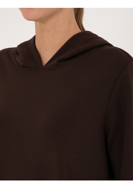 Kadın Kahverengi Oversize Modal Karışımlı Kapüşonlu Sweatshirt 50314972-VR029