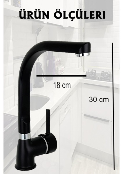 Siyah Mutfak Eviye Bataryası Çift Su Girişli Pirinç Döner Borulu Musluk 5 Yıl Garantili modelleri
