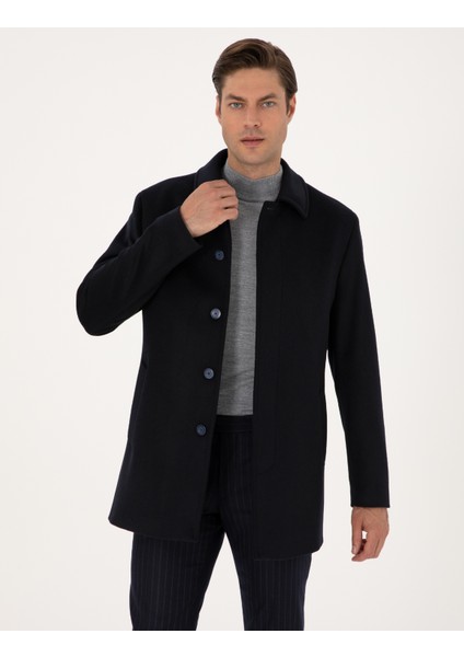 Erkek Lacivert Slim Fit Kaşe Kaban 50314215-VR033