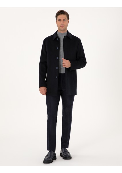 Erkek Lacivert Slim Fit Kaşe Kaban 50314215-VR033 fırsatları