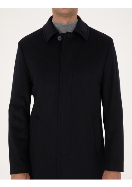 Erkek Lacivert Slim Fit Kaşe Kaban 50314215-VR033