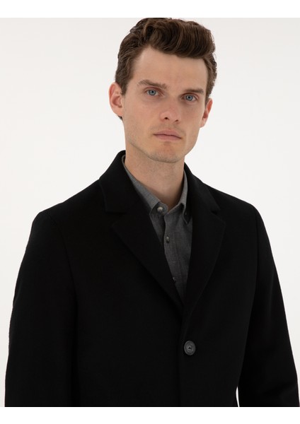 Erkek Siyah Ex. Slim Fit Kaşe Kaban 50314200-VR046 fiyatları