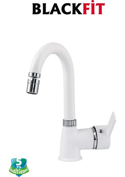 Beyaz Delta Lavabo Bataryası Oynar Başlıklı Banyo Bataryası Çift Su Girişli Lavabo Musluğu Çeşme