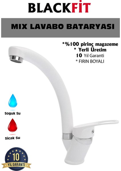 Beyaz Mix Lavabo Bataryası Çift Su Girişli Aç Kapa Banyo Bataryası